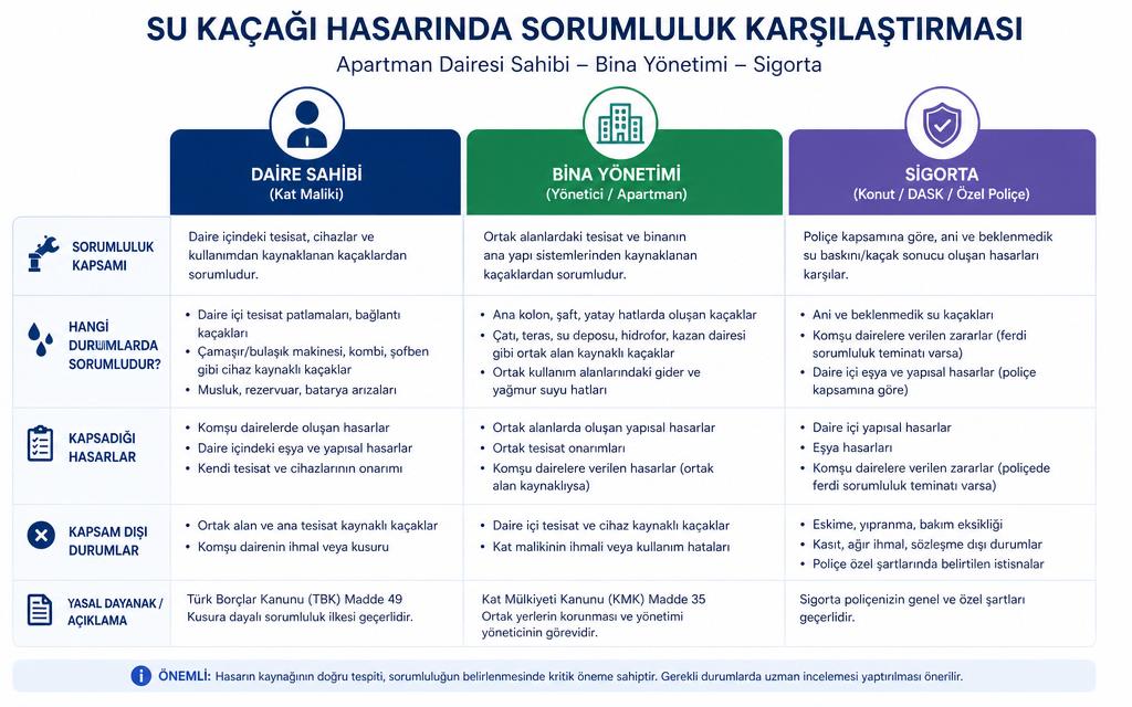 Alt komşuya su sızıntısı karşılaştırma