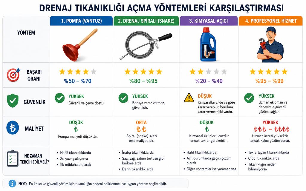 Gider tıkanıklığı açma karşılaştırma