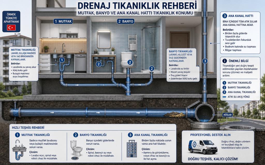 Gider tıkanıklığı açma infografik