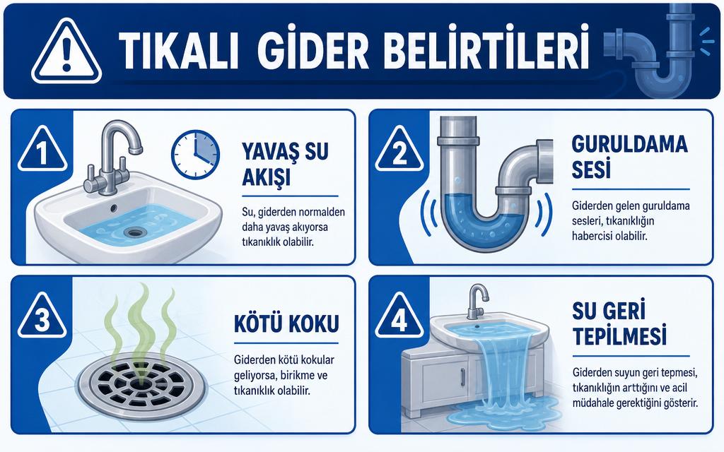 Gider tıkanıklığı açma belirtiler