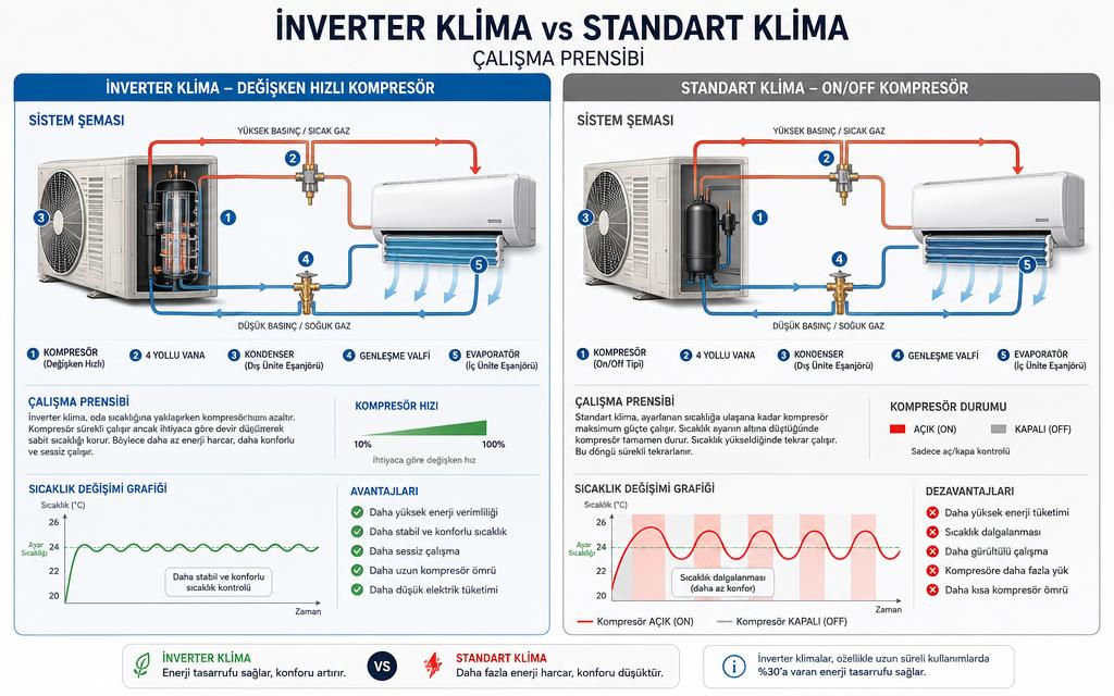 Inverter vs standart klima infografik