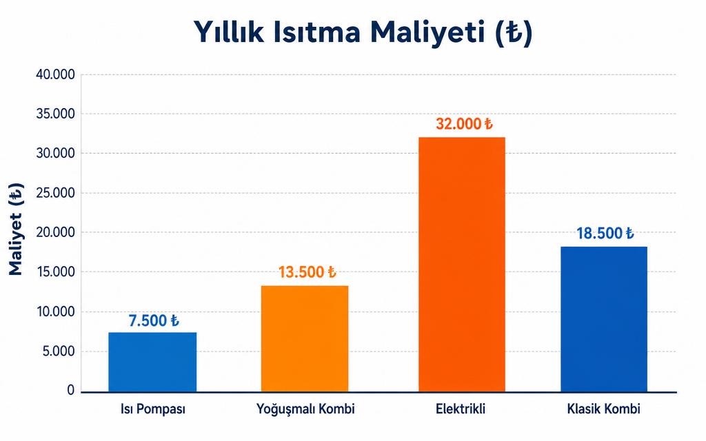 Yıllık ısıtma maliyeti karşılaştırma grafiği