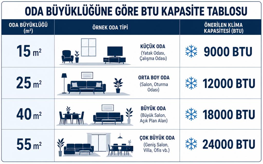 Klima BTU hesaplama karşılaştırma