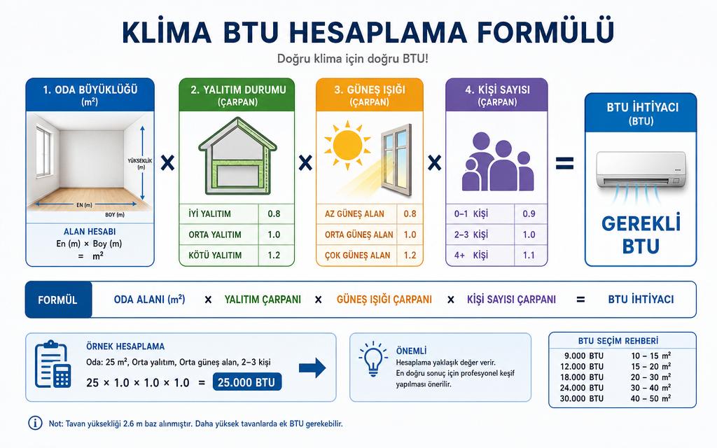 Klima BTU hesaplama infografik