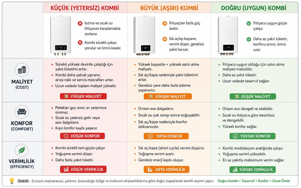 Kombi kW seçimi karşılaştırma