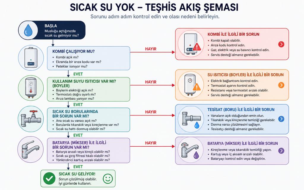 Sıcak su gelmiyor teşhis infografik