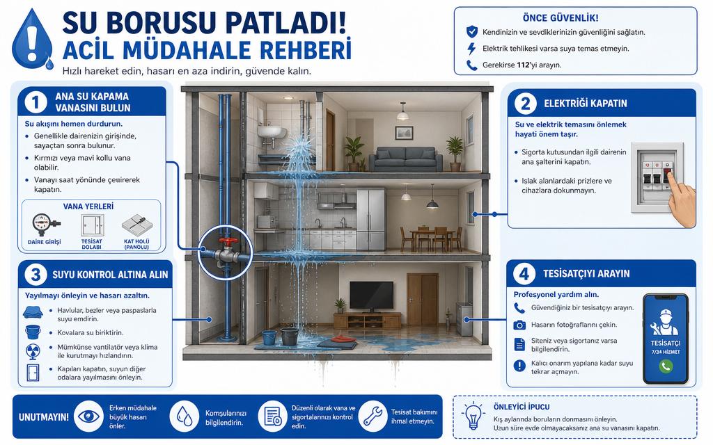 Su patlaması müdahale infografik
