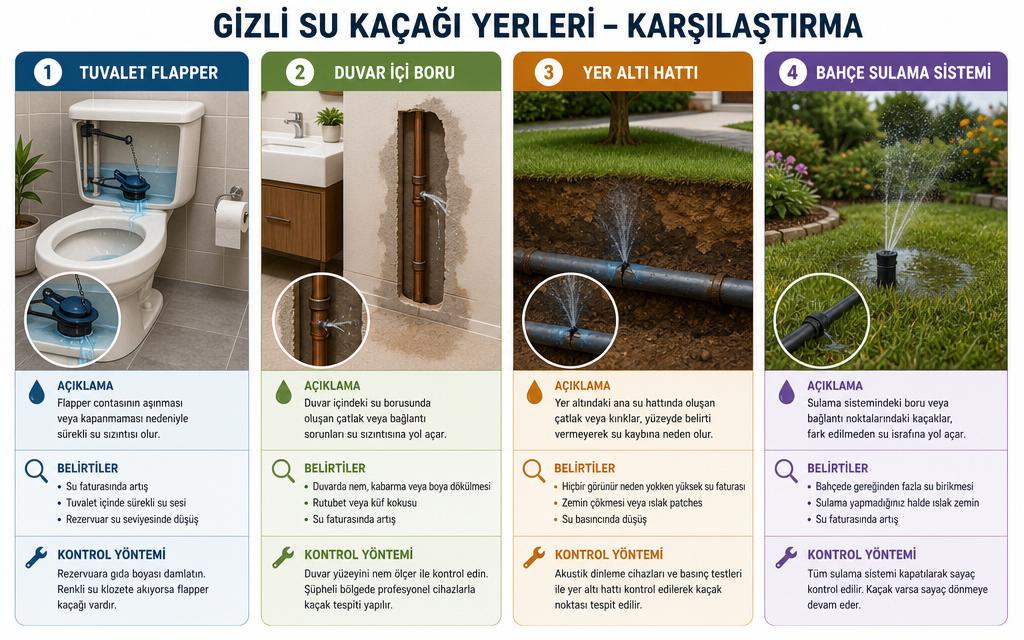 Su sayacı gizli kaçak karşılaştırma