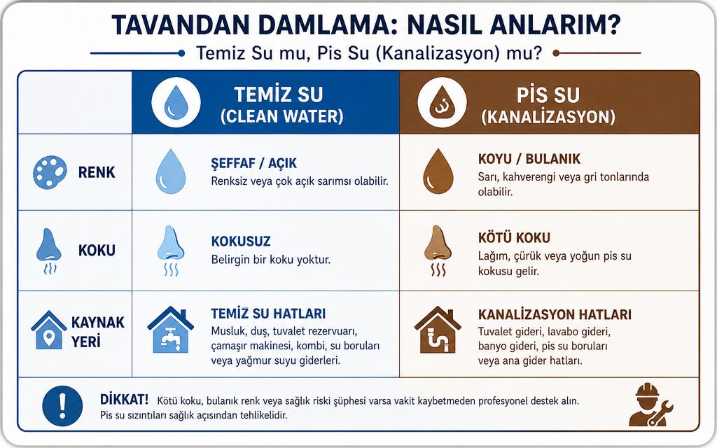 Tavandan su sızıntısı karşılaştırma