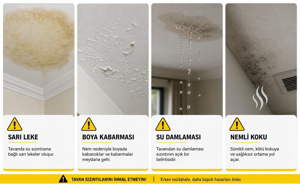 Tavandan su sızıntısı belirtiler