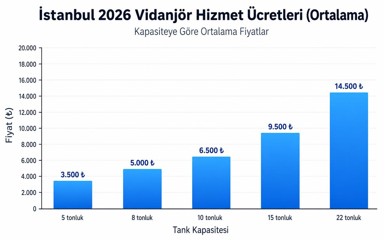 İstanbul 2026 vidanjör hizmet ücretleri tank kapasitesine göre ortalama fiyat grafiği